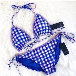 Rachel Roy Violet Check Triangle Side Tie Bikini